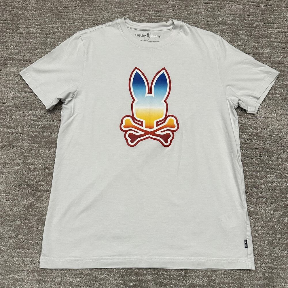 Psycho Bunny Shirt Men XL Light Gray Pima Cotton Gradient Bunny Logo Graphic Tee